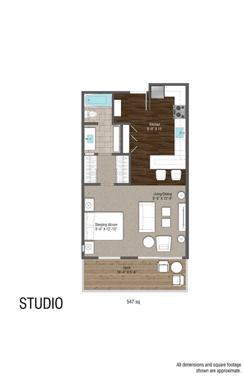 Floor plan for studio, 1 bath, 547 sqft